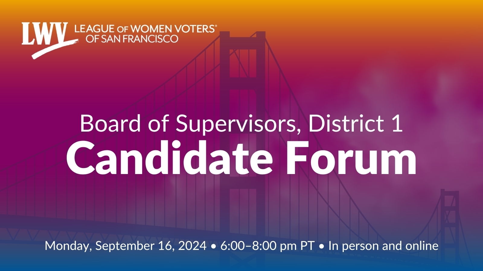 San Francisco Board of Supervisors, District 1 candidate forum, hosted by the League of Women Voters, San Francisco, California, United States
