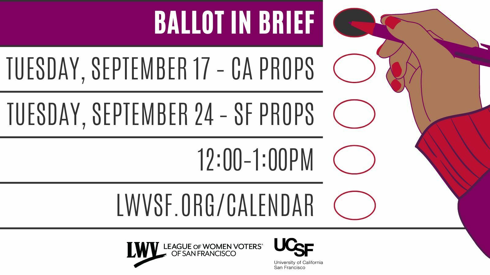 Ballot in Brief: Learn about the California propositions, with the League of Women Voters and UCSF, Online Event