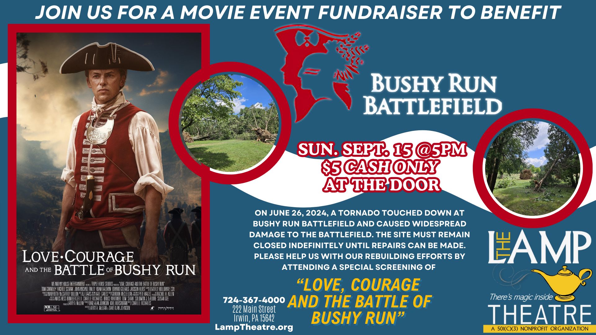 Benefit for Bushy Run Battlefield: "Love Courage and the Battle of Bushy Run" movie event, Irwin, Pennsylvania, United States