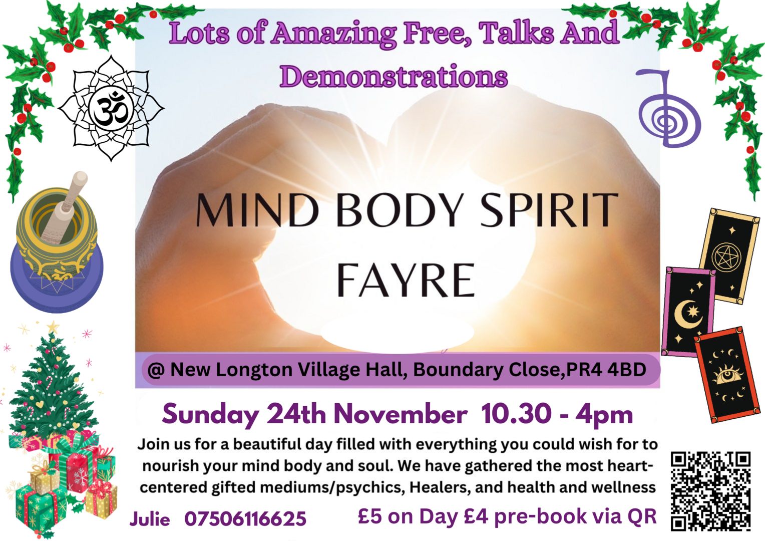 Mind, Body and Spirit Fayre- Readings, Demo's and Stalls 24th November New Longton Village Hall, PR4 4BD, Preston, England, United Kingdom