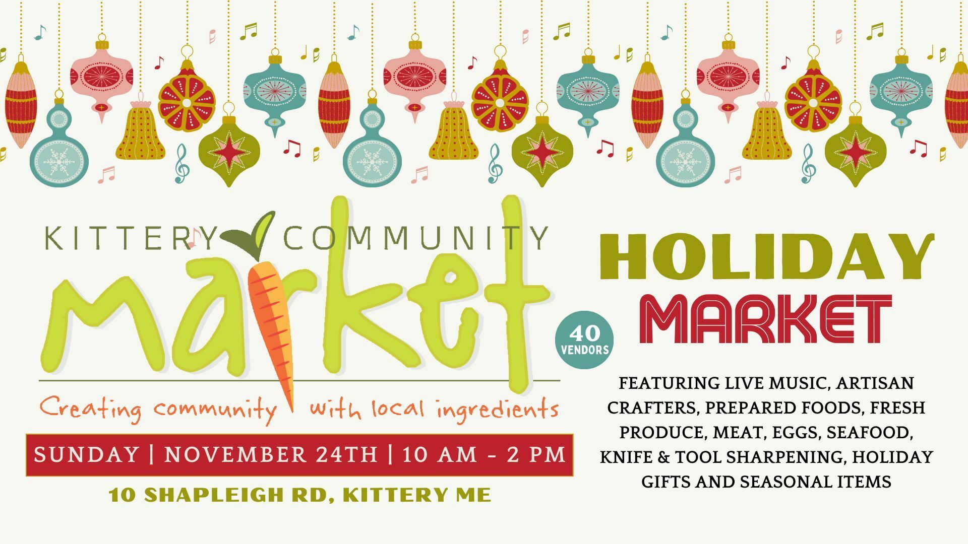 Outdoor Holiday Market | Kittery Community Market | Sunday, Nov 24 | 10-2 PM, Kittery, Maine, United States