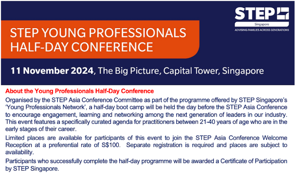 STEP Young Wealth Management Professionals Half-Day Conference, Singapore, Central, Singapore