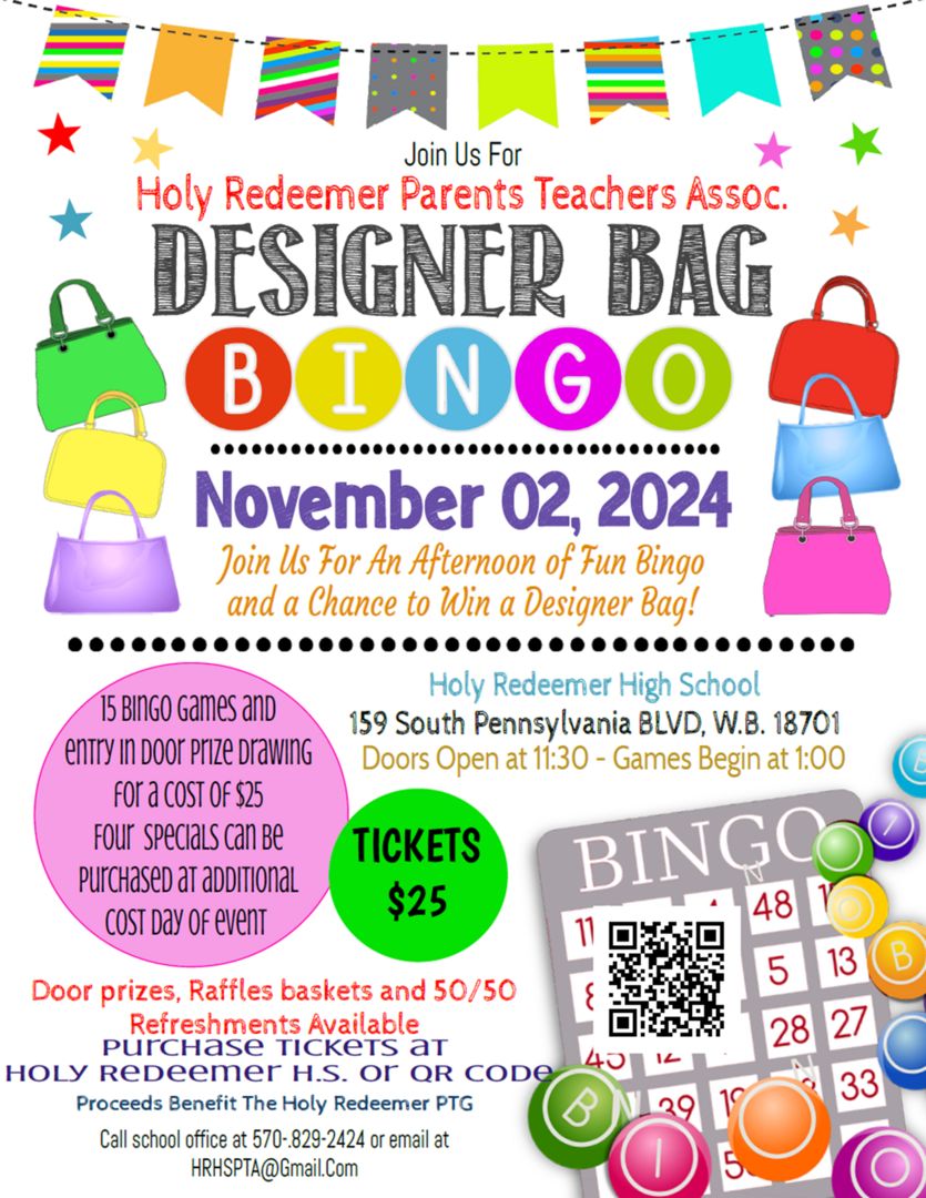 Holy Redeemer Parents Teachers Assoc. Designer Bag Bingo, Wilkes-Barre, Pennsylvania, United States