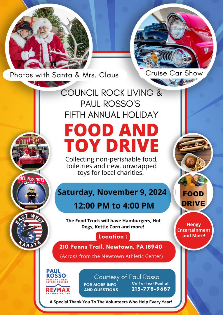 5th Annual Holiday Food and Toy Drive on November 9, 2024 from Noon to 4 PM in Newtown, PA, Newtown, Pennsylvania, United States