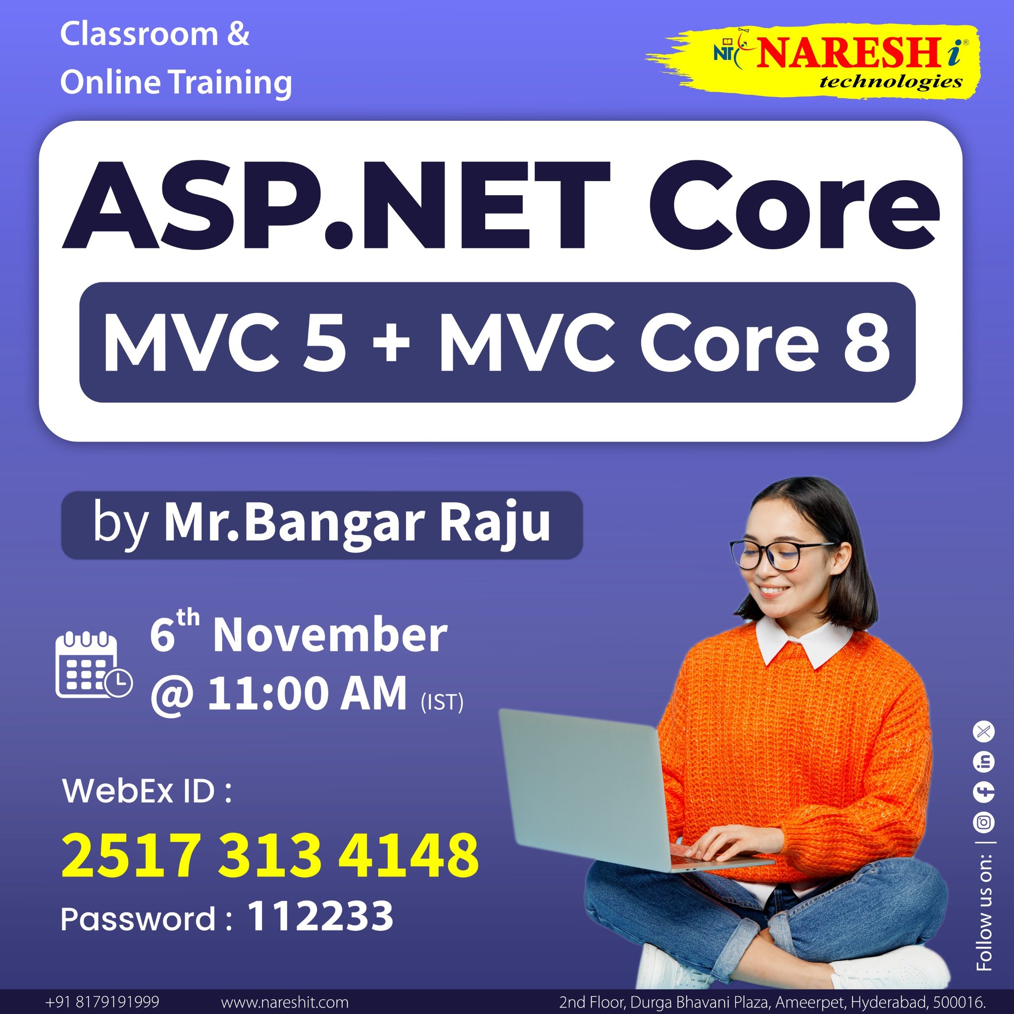 Free Demo ASP. NET Core [MVC 5 + MVC Core 8] In NareshIT, Online Event