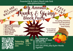 4th Annual Thanks & Giving Block Party November 16, 2024 at 241 Cypress Drive, Lake Park, FL 33403