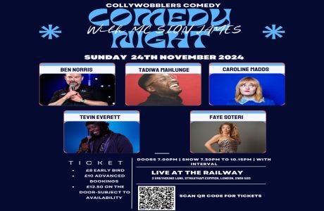 Collywobblers Comedy at The Railway Streatham : Ben Norris, Tadiwa Mahlunge, Caroline Madds, Tevin, London, England, United Kingdom