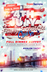4th of July 2025 Family Fireworks Cruise NYC on the Avalon Yacht - All Inclusive Open Bar, Buffet