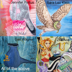 Gail Wagner and Jennifer Pettus, and Sara-Lou Klein with guest artist Zoa Ace