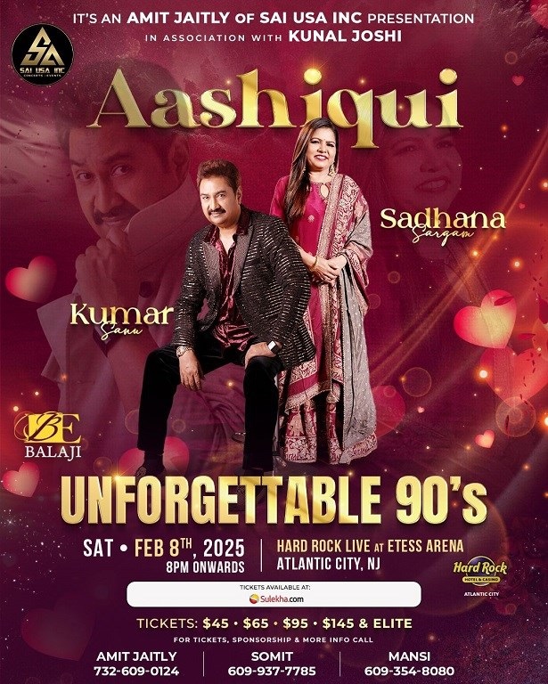 Unforgetable 90s Kumar Sanu & Sadhna Sargam Live in Concert New Jersey, Atlantic, New Jersey, United States