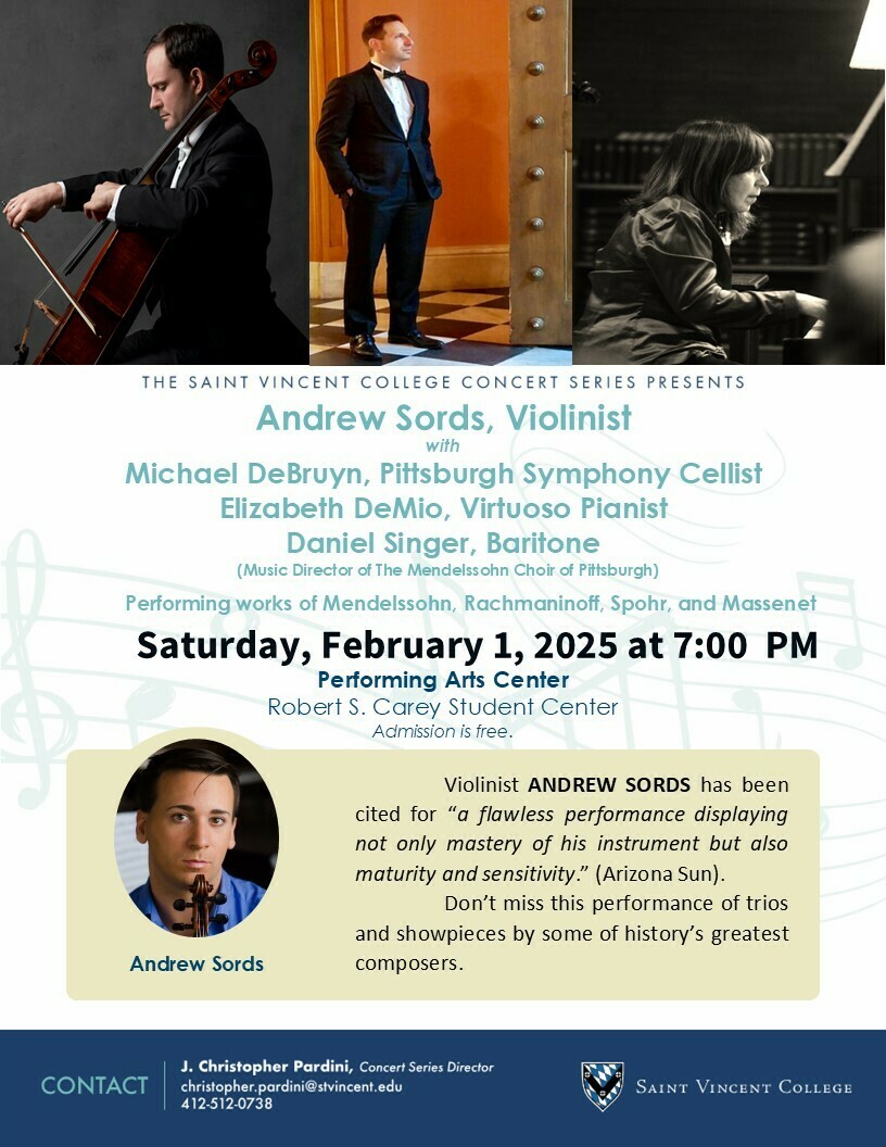 Andrew Sords, Violinist: An Evening of Chamber Music for Violin, Cello, Piano, and Baritone, Latrobe, Pennsylvania, United States