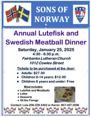 Sons of Norway Annual Lutefisk and Swedish Meatball Dinner