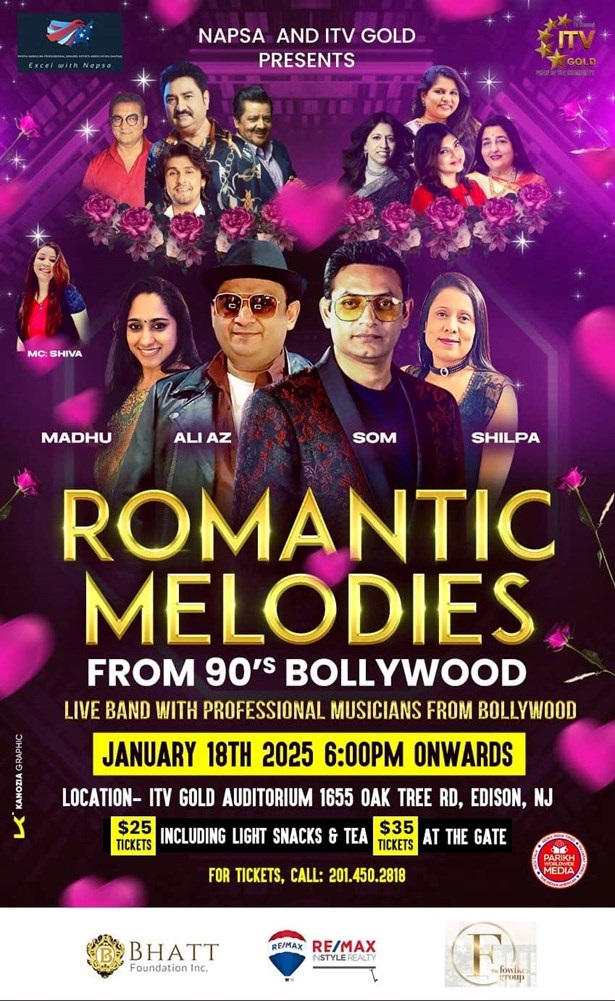 Romantic Melodies from 90's Bollywood, Edison, New Jersey, United States