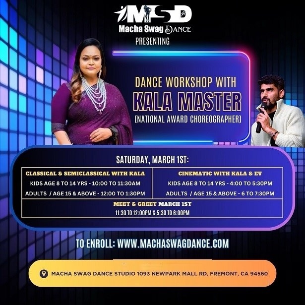 Kala Master Dance Workshop - Classical, Semi-Classical & Cinematic Styles, Newark, California, United States