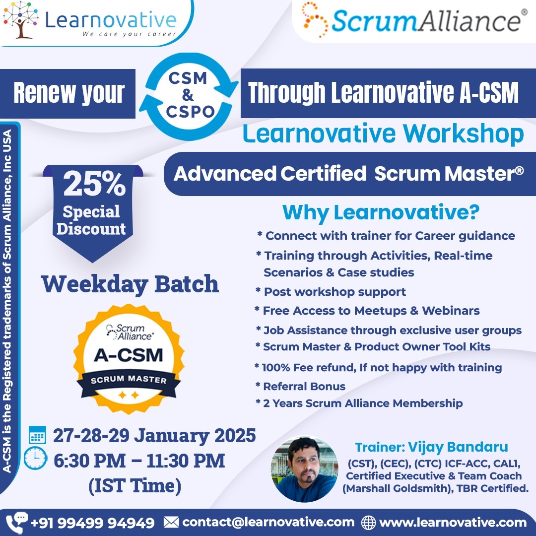Advanced Certified Scrum Master (A-CSM) Training | 27th - 28th - 29th January 2025, Online Event