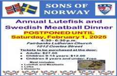 POSTPONED 1 week- Sons of Norway Annual Lutefisk and Swedish Meatball Dinner