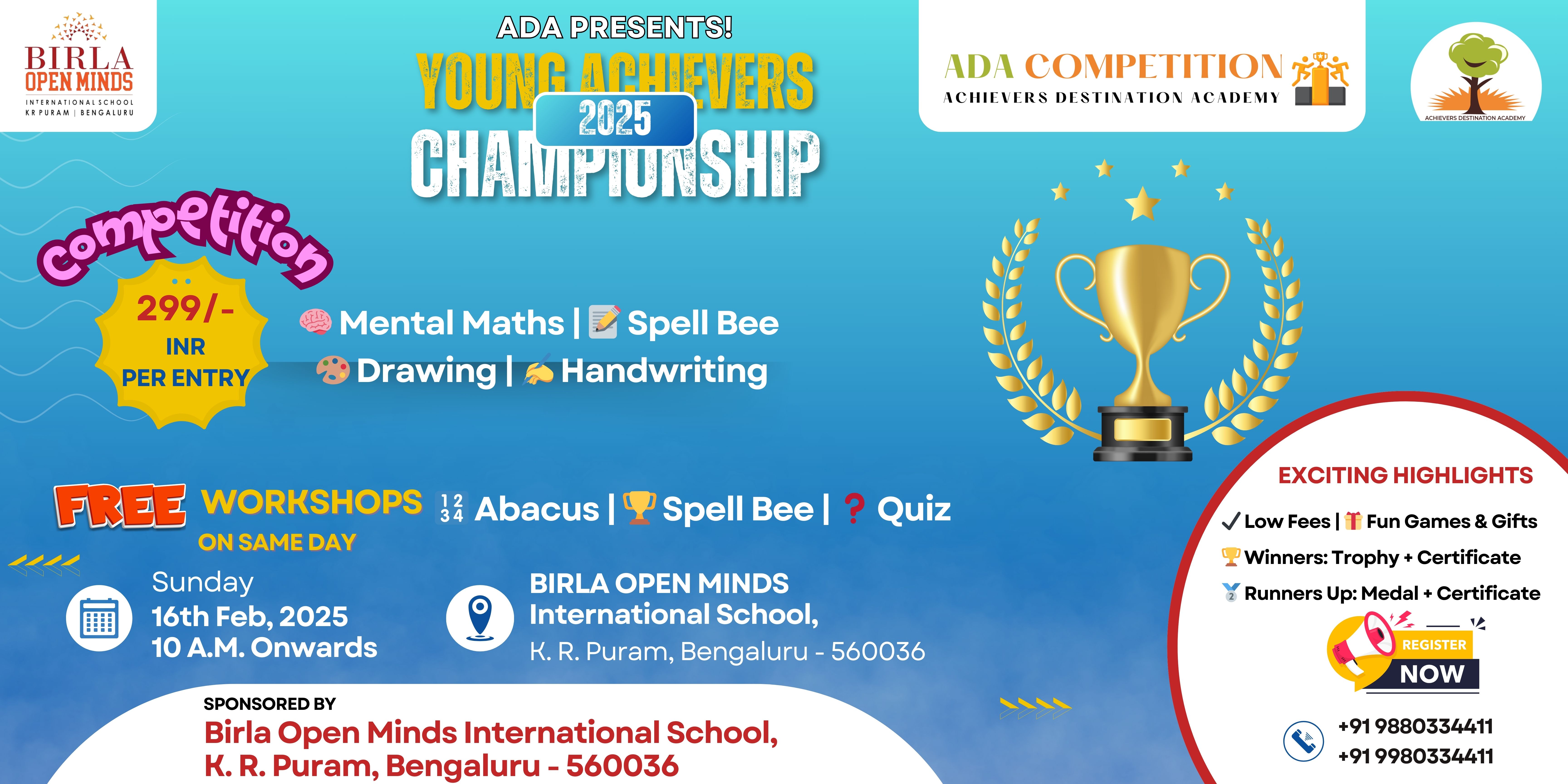 ADA Mental Math Competition on 16 Feb 2025 In K R Puram, Bangalore, Bangalore, Karnataka, India