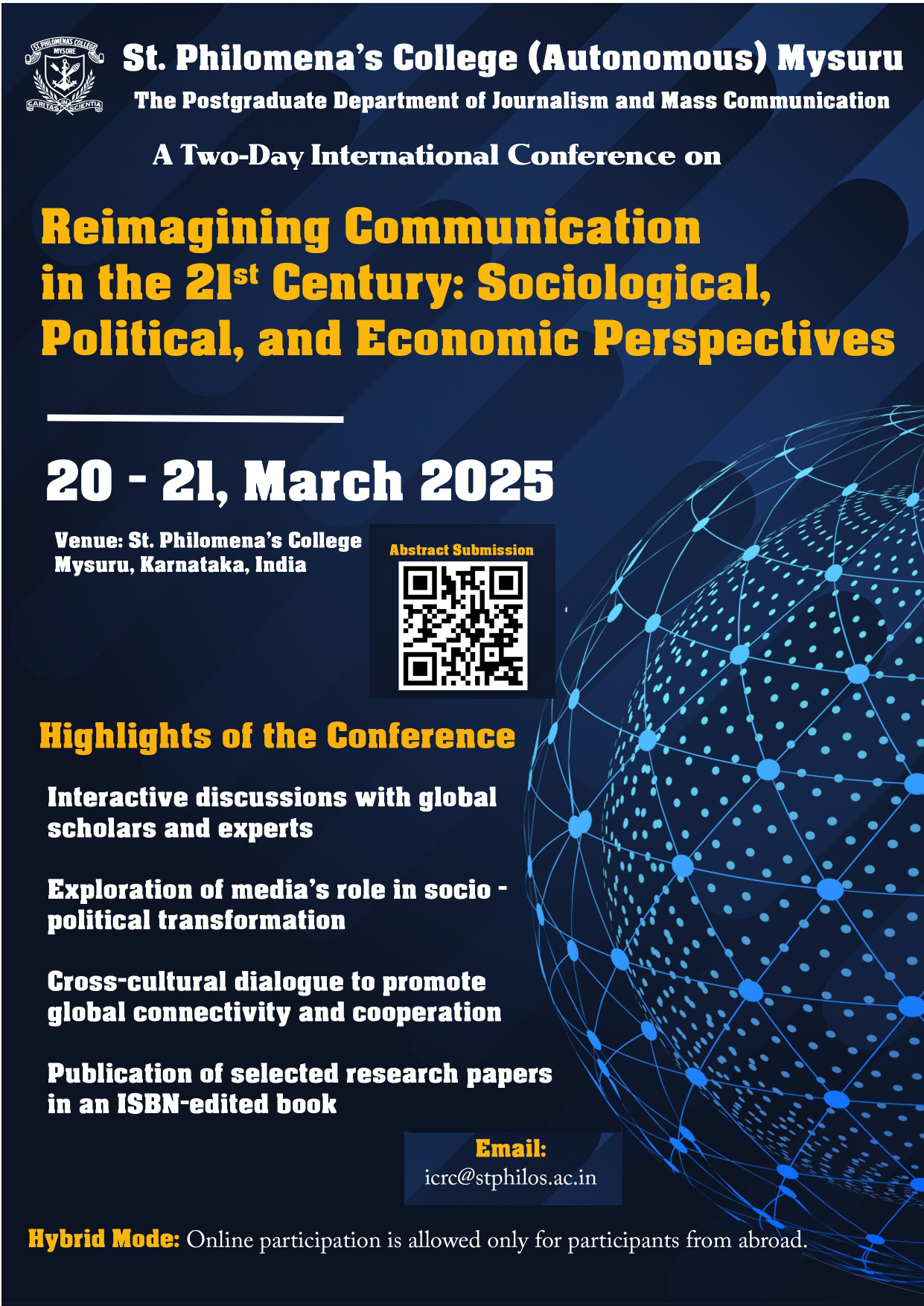 Multidisciplinary Conference on "Reimagining Communication in the 21st Century: Sociological, Political, and Economic Perspectives,", Mysore, Karnataka, India