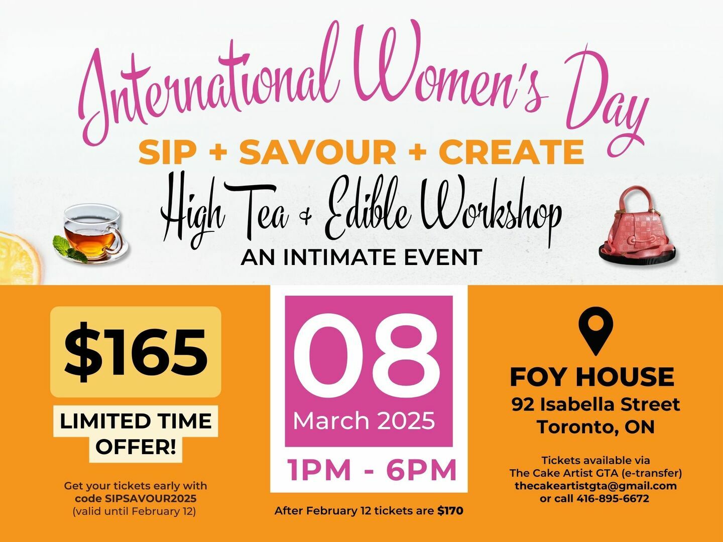 SIP, SAVOUR CREATE high Tea and Cake Art Workshop, Toronto, Ontario, Canada