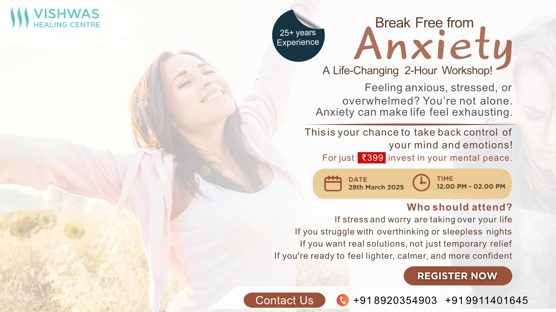 Break Free From Anxiety A Life Changing 2 Hour Workshop - Vishwas Healing Centre, Online Event
