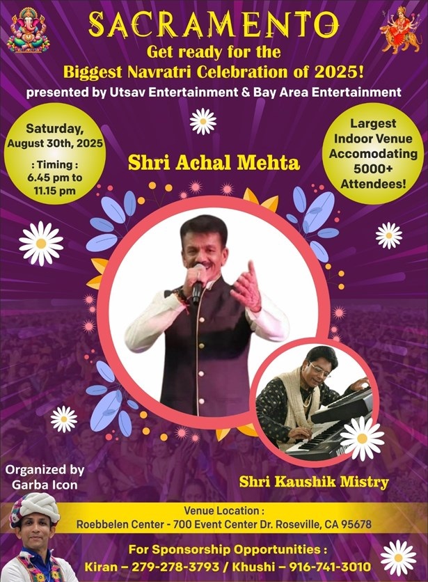 Biggest Indoor Garba on Saturday (August 30th) with Achal Mehta in Sacramento 2025, Roseville, California, United States