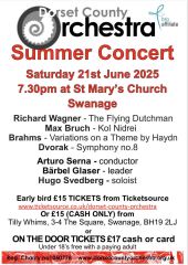 Dorset County Orchestra Summer Concert, Saturday 21st June, St Mary's Church, Swanage.