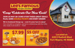 New Look, Same Famous Taste at Lee’s Famous Recipe Chicken on E Rudisill Blvd, Indiana!