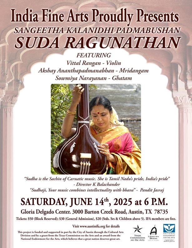 Padmabhushan SUDHA RAGUNATHAN Concert, Austin, Texas, United States