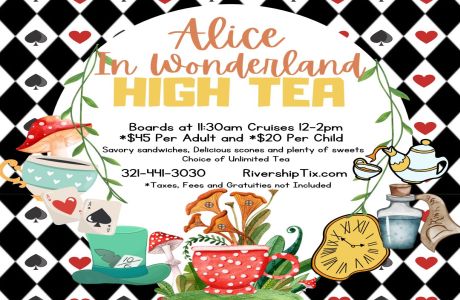 Alice in Wonderland Themed High Tea Dining Cruise in Sanford, Florida on Lake Monroe On 20 June 2025, Sanford, Florida, United States