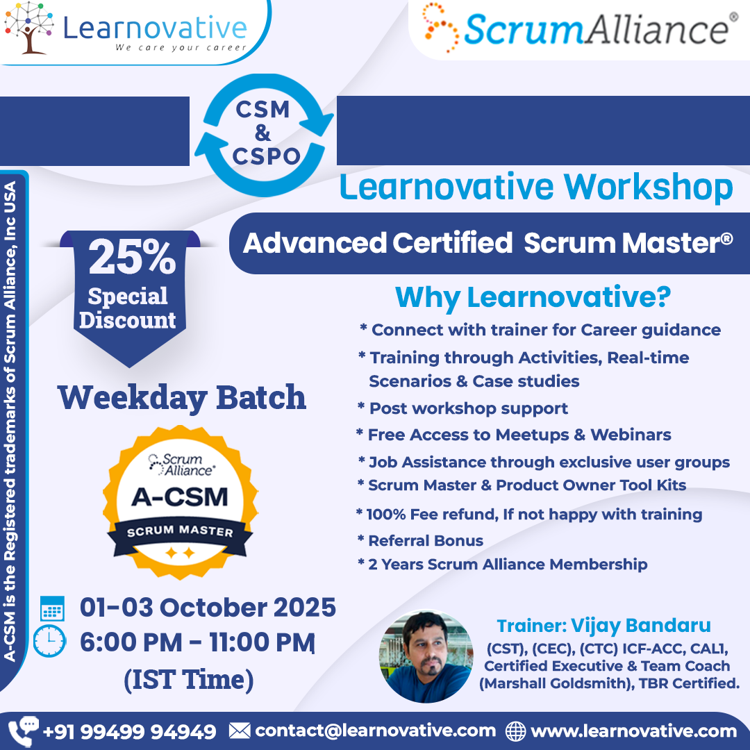 Advanced Certified Scrum Master (A-CSM) Training | 1st – 3rd Oct 2025 ...