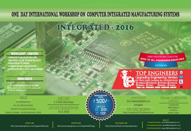 Workshop on Computer Integrated Manufacturing Systems (Integrated-2016), Chennai, Tamil Nadu, India