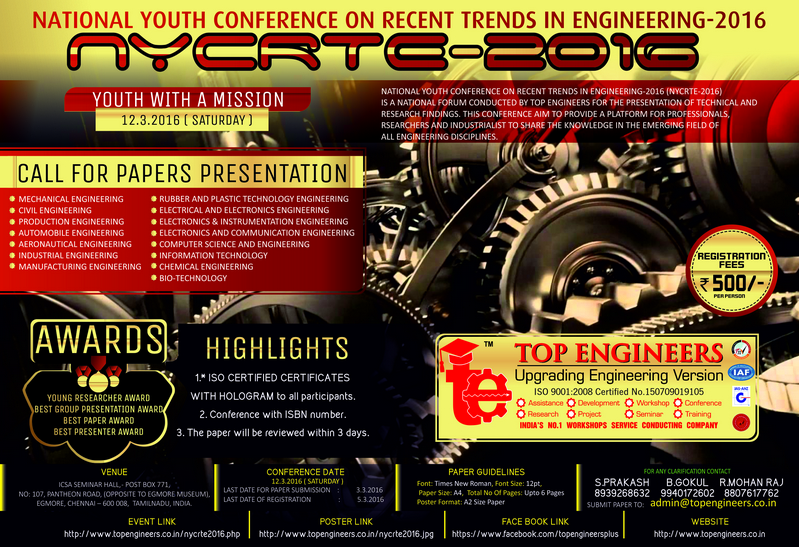 National Youth Conference on Recent Trends in Engineering-2016 (Nycrte-2016), Chennai, Tamil Nadu, India