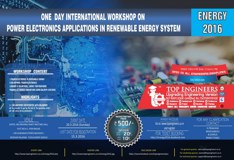 Workshop on Power Electronics Applications in Renewable Energy System (Energy-2016), Pondicherry, Puducherry, India