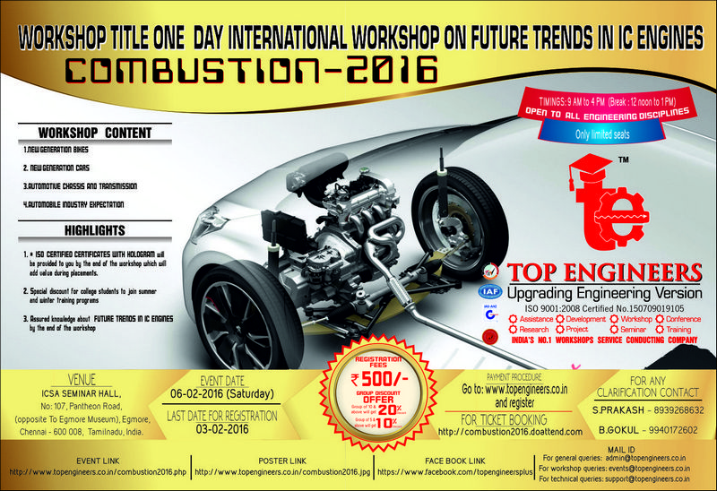 Workshop on Future Trends In IC Engines (Combustion-2016), Chennai, Tamil Nadu, India