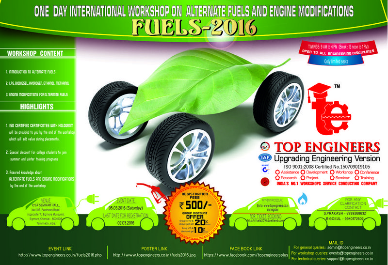 Workshop on Alternate Fuels and Engine Modifications (Fuels-2016), Chennai, Tamil Nadu, India