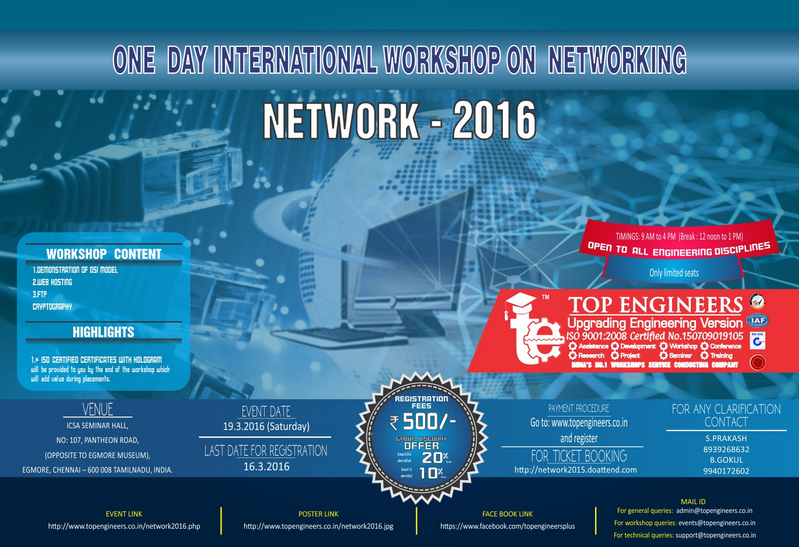 Workshop on Networking (Network-2016), Chennai, Tamil Nadu, India