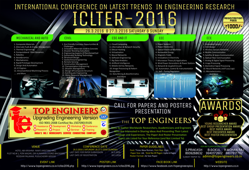 International Conference on Latest Trends in Engineering Research (Iclter-2016), Pondicherry, Puducherry, India