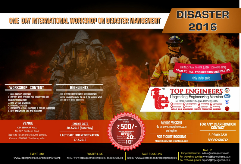 Workshop on Disaster Management (Disaster-2016), Chennai, Tamil Nadu, India