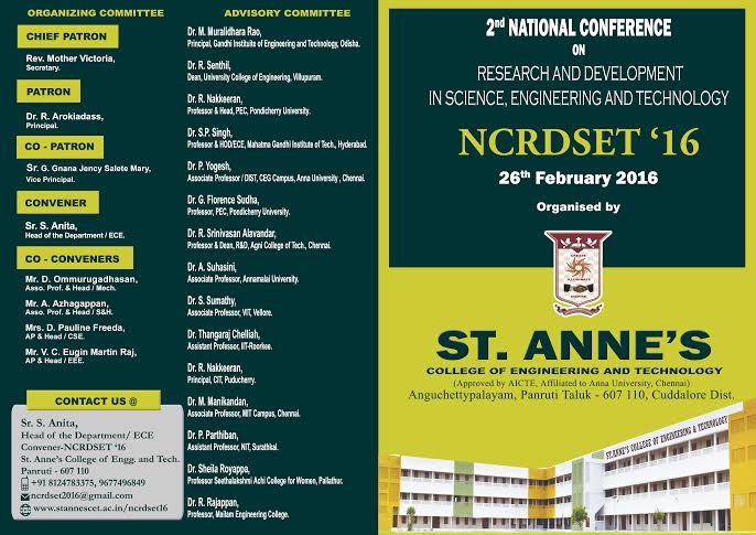 National Conference on Research and Development in Science, Engineering and Technology, Cuddalore, Tamil Nadu, India