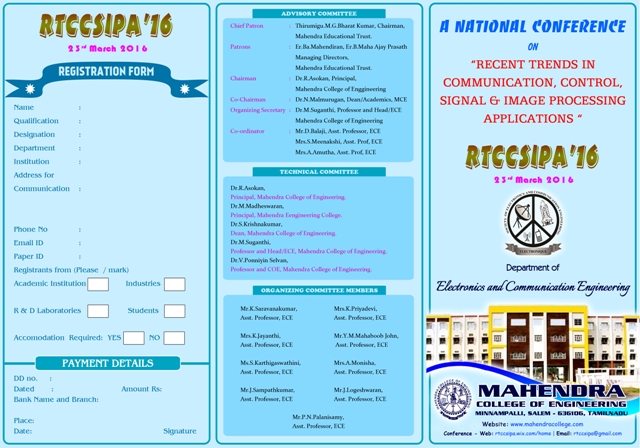 A National Conference on Recent Trends in Communication, Control, Signal and Image Processing Applications, Salem, Tamil Nadu, India
