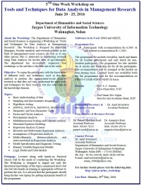 5th One Week Workshop on  Tools and Techniques for Data Analysis in Management Research
