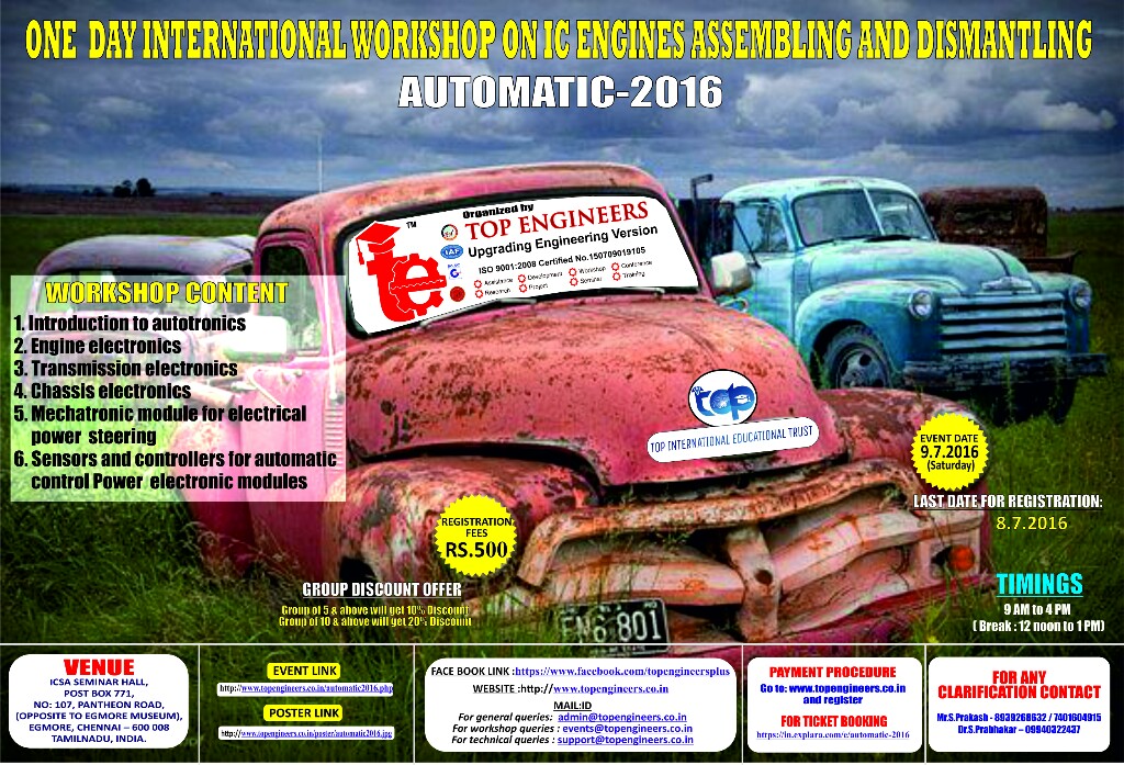 One Day International Workshop on Automotive Electronics  (AUTOMATIC-2016), Chennai, Tamil Nadu, India