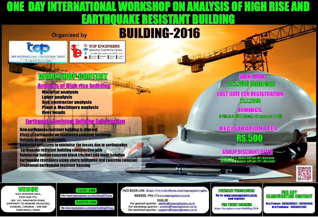 One Day International Workshop on Analysis of High Rise and Earthquake Resistant Building (BUILDING-2016), Chennai, Tamil Nadu, India