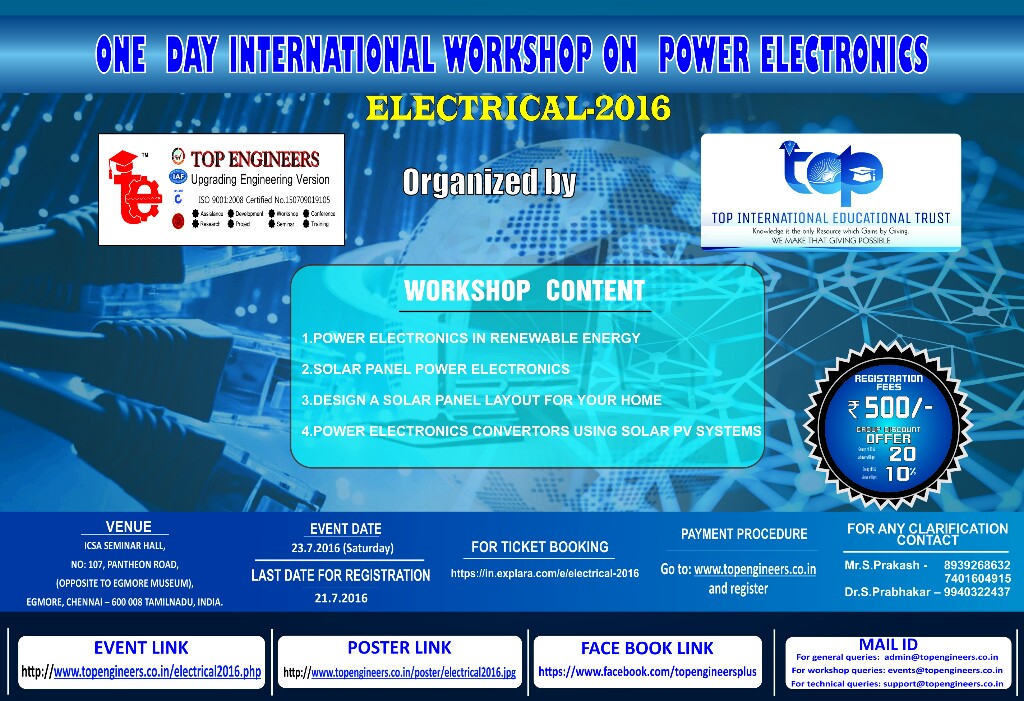 One Day International Workshop on Power Electronics (ELECTRICAL-2016), Chennai, Tamil Nadu, India