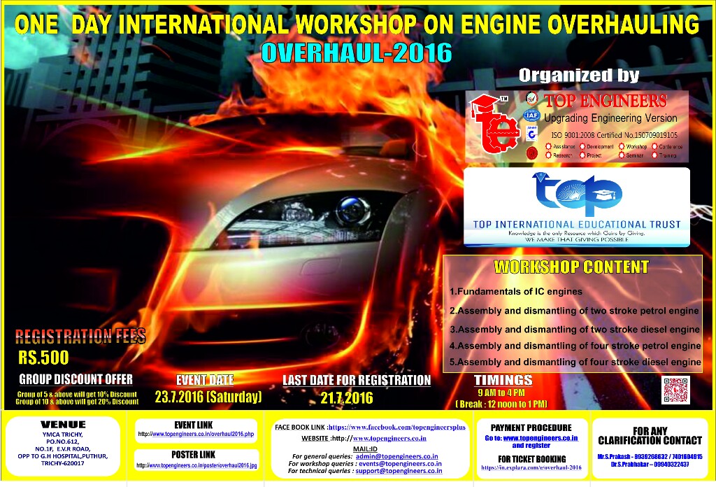 One Day International Workshop on Engine Overhauling (OVERHAUL-2016), Tiruchirappalli, Tamil Nadu, India