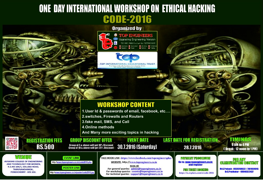 One Day International Workshop on Ethical Hacking (CODE-2016), Pondicherry, Puducherry, India