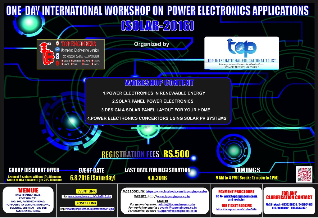 One Day International Workshop on Power Electronics Applications (SOLAR-2016), Chennai, Tamil Nadu, India