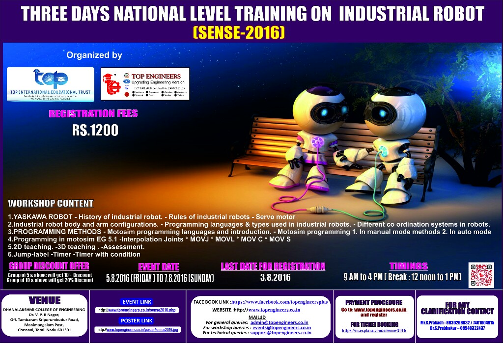 Three Days National Level Training On Industrial Robot (SENSE 2016), Chennai, Tamil Nadu, India