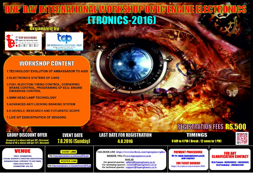 One Day International Workshop on IC Engine Electronics (TRONICS-2016), Coimbatore, Tamil Nadu, India