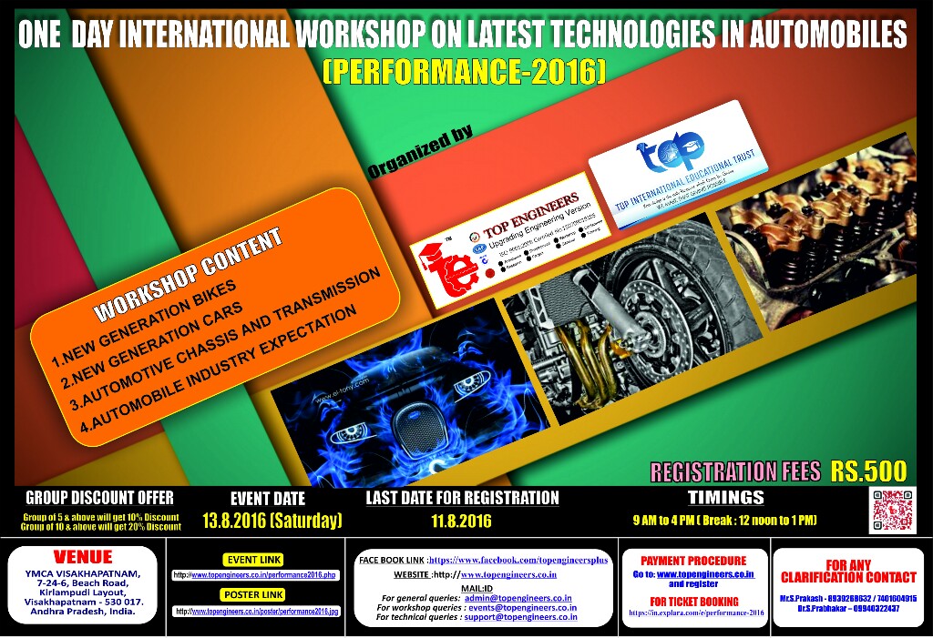 One Day International Workshop on Latest Technologies in Automobiles (PERFORMANCE-2016), Vishakhapatnam, Andhra Pradesh, India